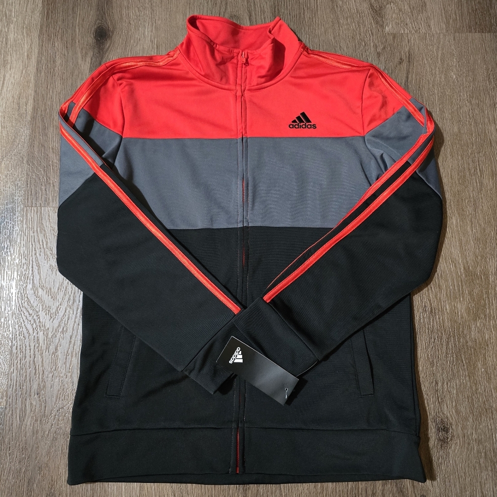 Adidas Boys Zip Up Jacket Red Black Gray Athletic Coat NWT Size‎ 14/16 Large